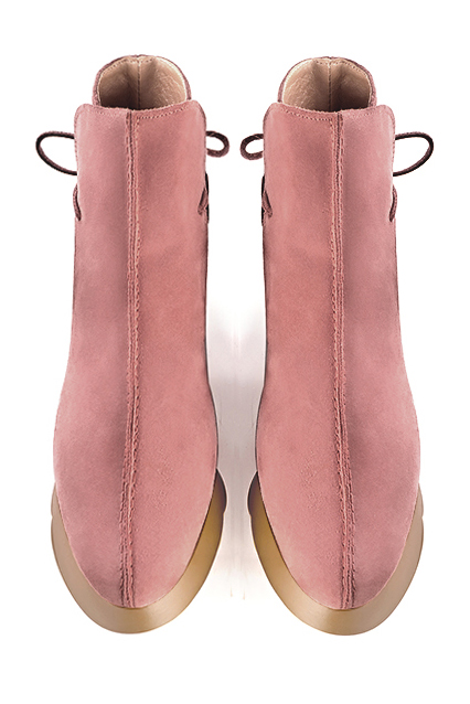 Dusty rose pink women's ankle boots with laces at the back.. Top view - Florence KOOIJMAN